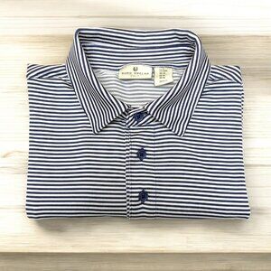 Rorie‎ Whelan Golf Navy Blue Striped Performance Short Sleeve Polo